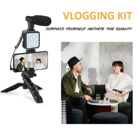 Premium Quality Vlogging Kit for Cameras & Phones | with Microphone, 36 LED Light, Smartphone Grip, Wireless Shutter Remote, Tripod