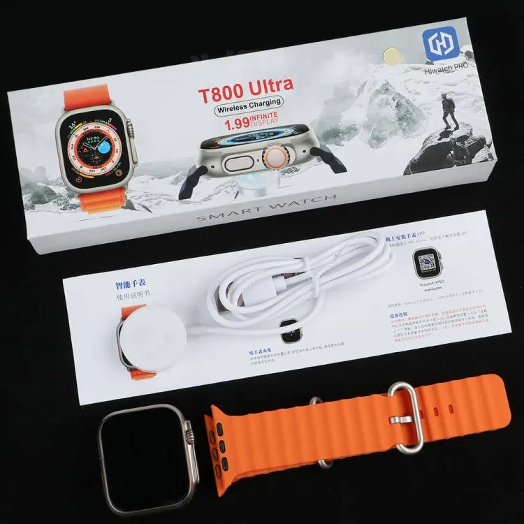 T800 Ultra Smart Watch  5.0 Best Battery Timing LCD 1.99" Strap: Ocean Strap Charging Mode
