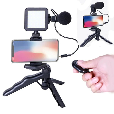 Premium Quality Vlogging Kit for Cameras & Phones | with Microphone, 36 LED Light, Smartphone Grip, Wireless Shutter Remote, Tripod