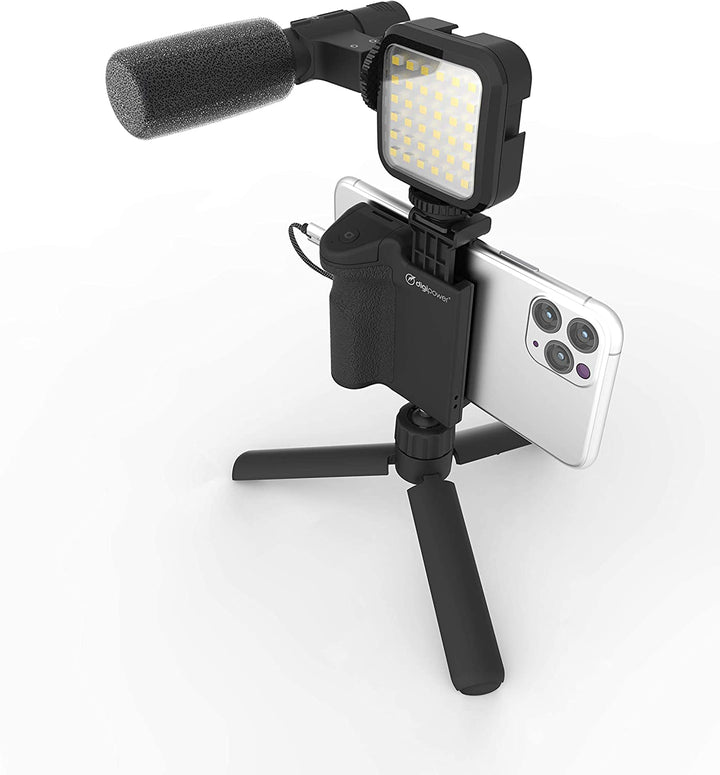 Premium Quality Vlogging Kit for Cameras & Phones | with Microphone, 36 LED Light, Smartphone Grip, Wireless Shutter Remote, Tripod